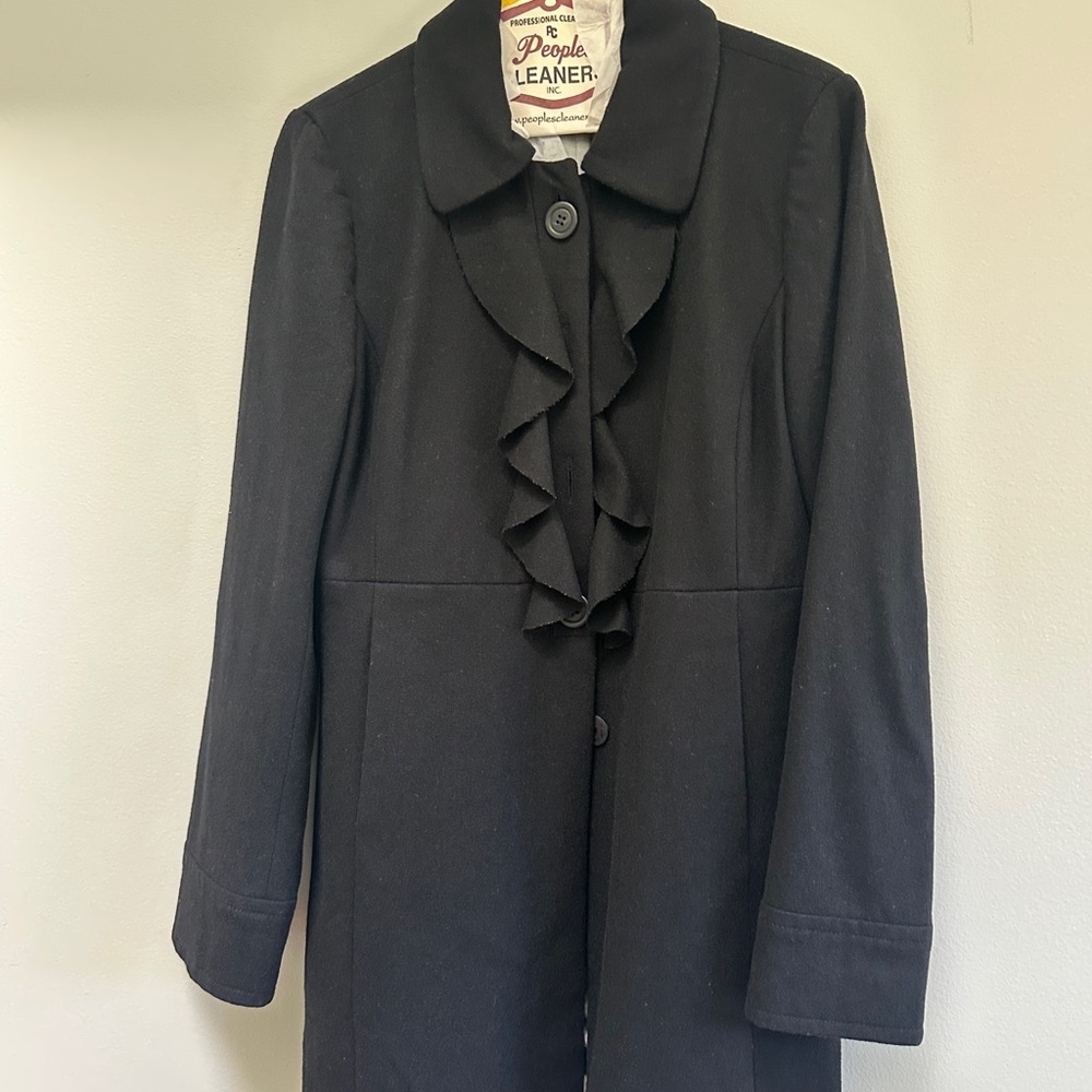 J. Crew Black Ruffled Pea Coat